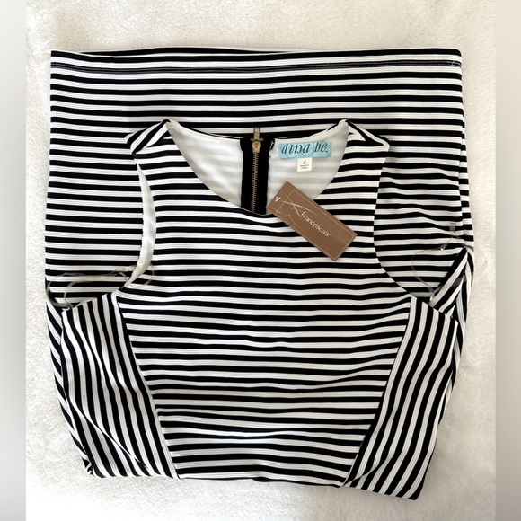 NWT Francesca’s B&W Striped Shift Dress, Size Large - Picture 7 of 11